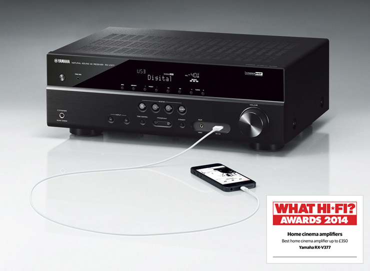 平博885.1声道家庭影院收音扩音机RX-V377 荣获2014年度What Hi-Fi?五星评价大奖